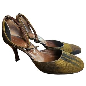 Japonica Barclay Women Shoes Heels Silk Green Brown Hue Round Toe Clasp 39 US 8